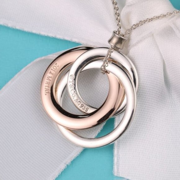 Tiffany & Co. Jewelry - Tiffany & Co. 1837 Interlocking Circles Silver Rubedo Metal Necklace 18" Chain